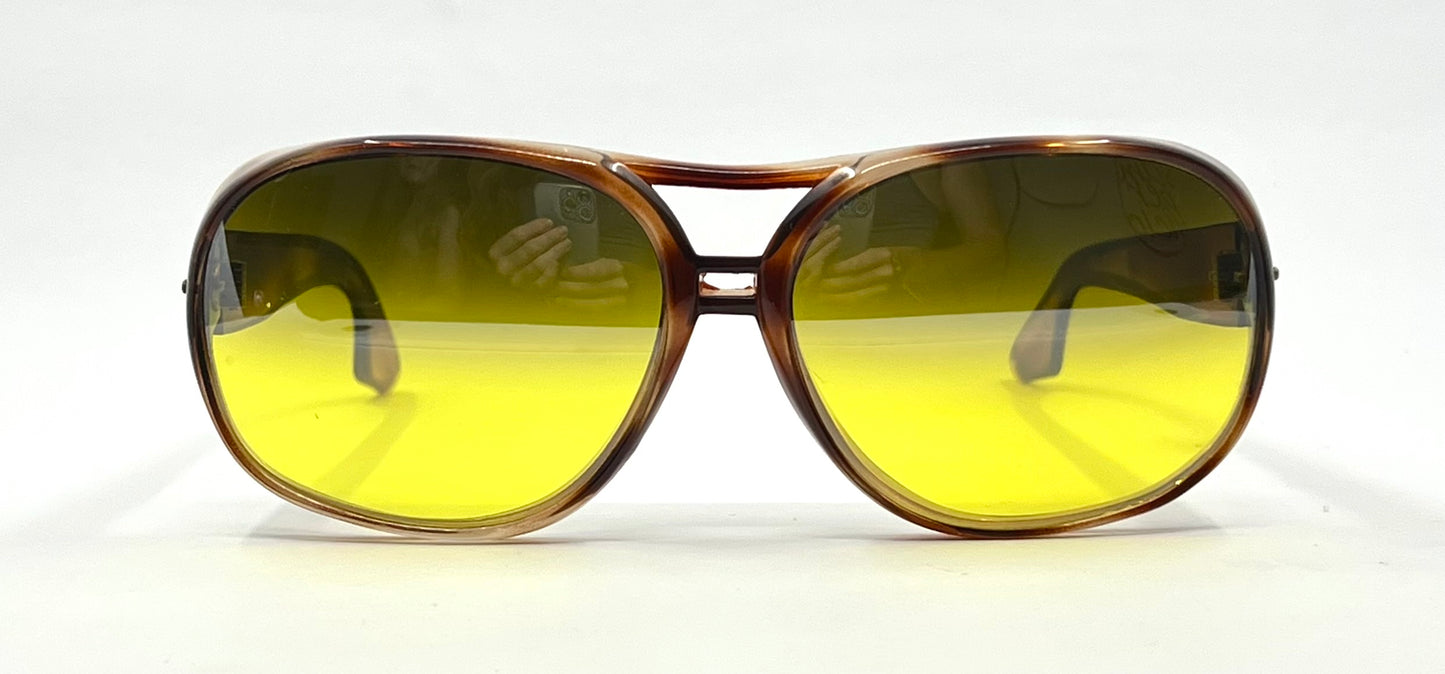1970s Oversized Aviator Sunglasses Mineral Crystal Grey/Yellow Gradient Mirror Lenses