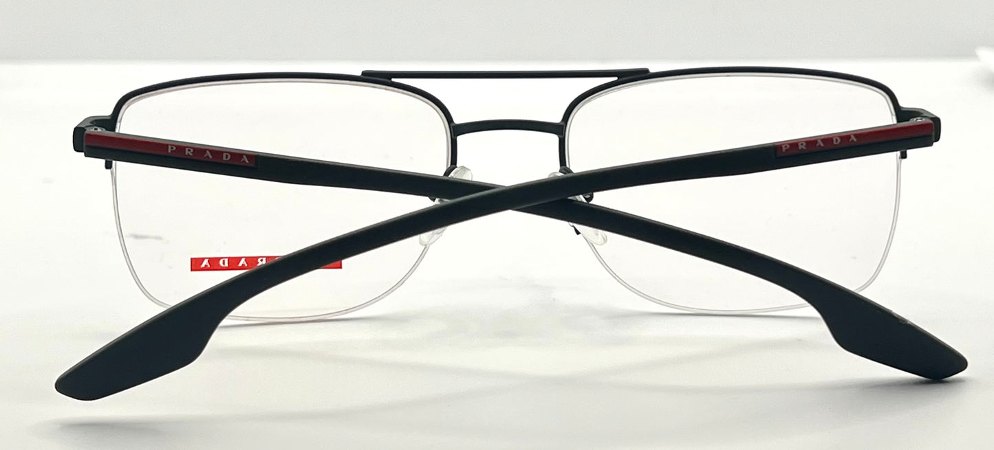 Prada VPS 51M 55-19-145 Black Red Half-Rim Glasses Made in Italy-New