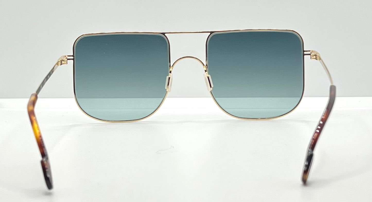 ODETTE Lunettes JUNO M202 Gold Sunglasses-Made in France-Gradient Blue/Green Lenses-New