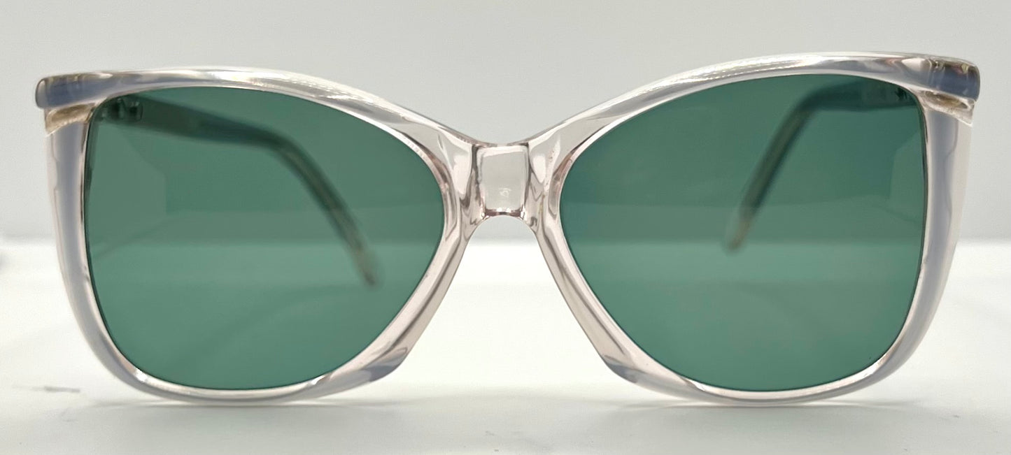 YSL SL 611 VINTAGE Sunglasses-Clear Grey w/New Green Custom Lenses-54mm-NOS
