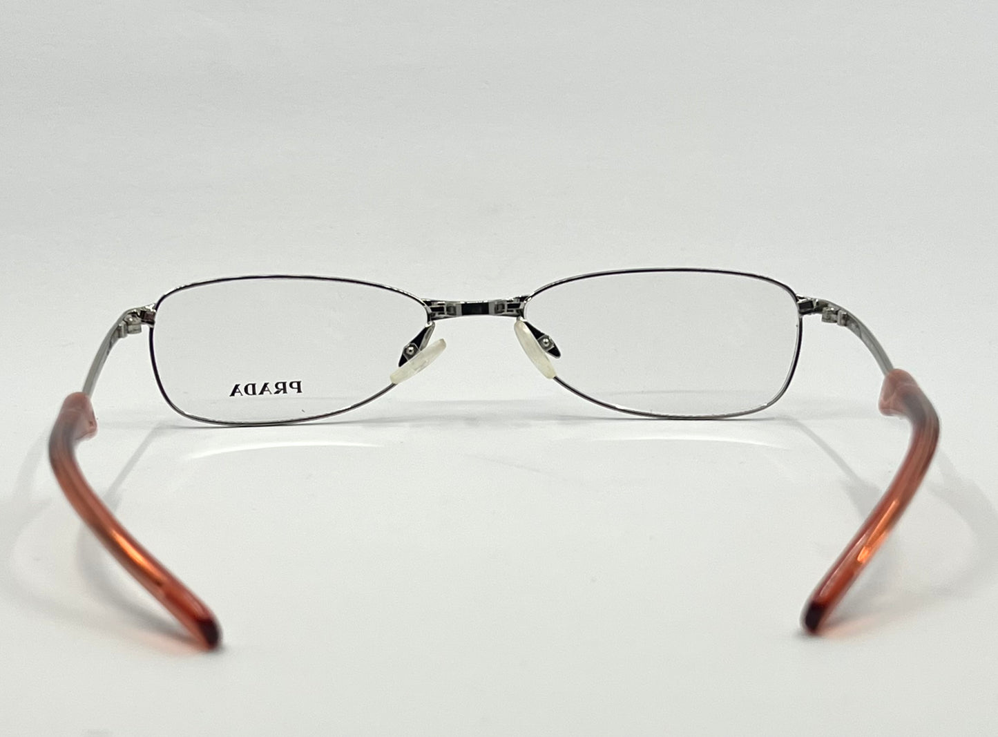 Prada VPR 76C Vintage Eyeglasses-Full Rim-Silver Orange Tips-Unworn-Made in Italy