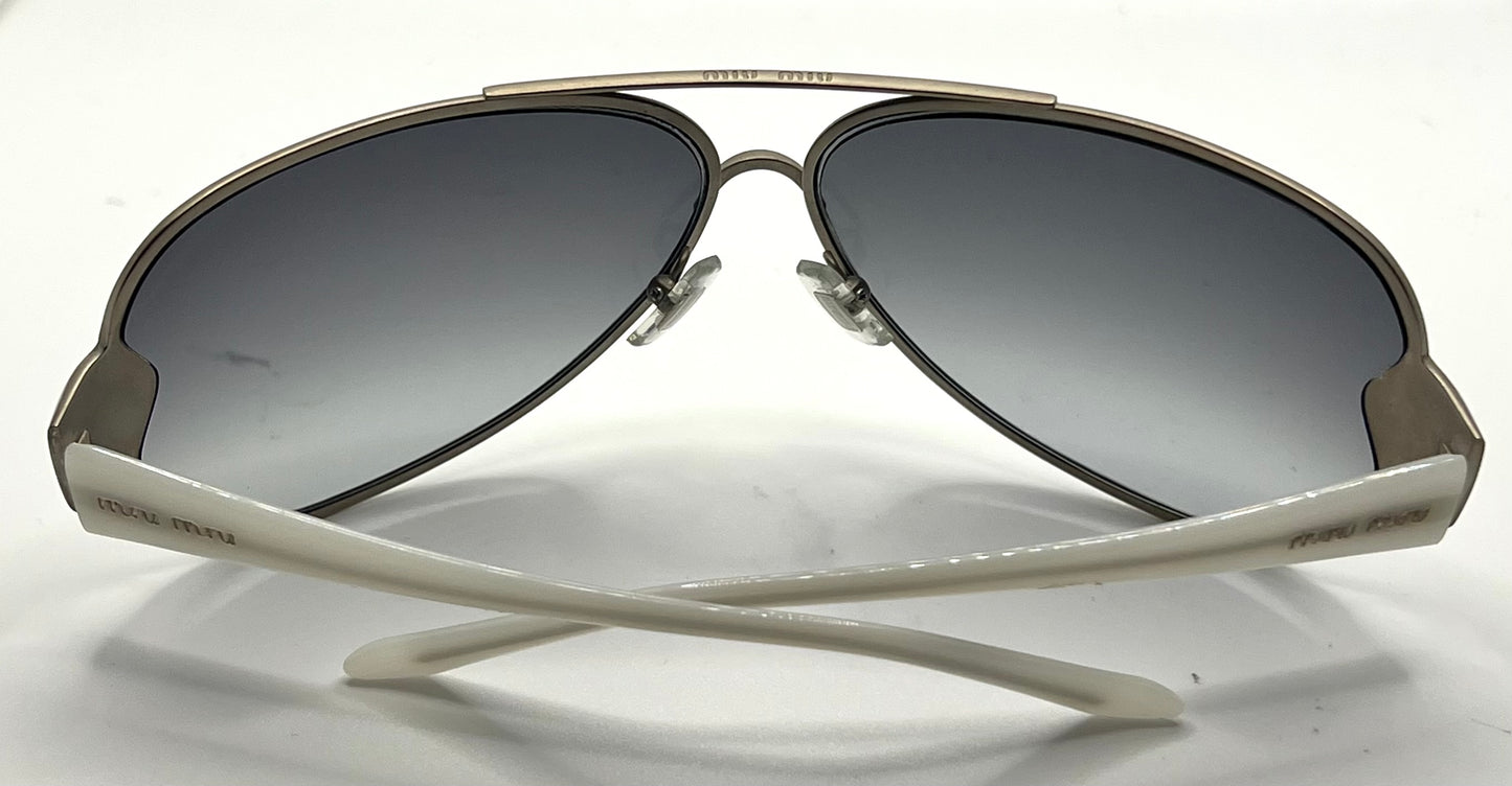 MIU MIU SMU55G 1AP-5D1 Oversized Shield Sunglasses-White Temples-68mm-Full Kit-New/Unworn