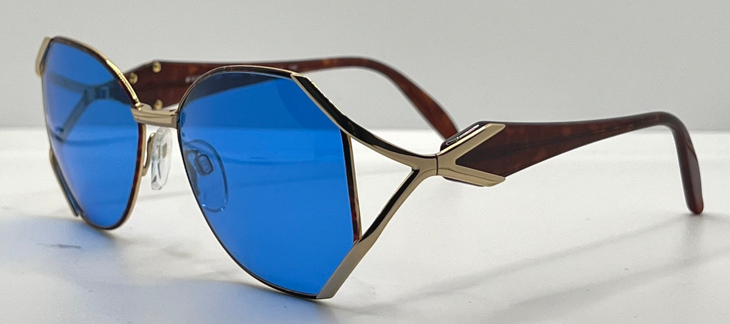Silhouette M6186/30 Gold Shield VINTAGE Sunglasses w/New Solid Blue Custom Lenses-Unworn