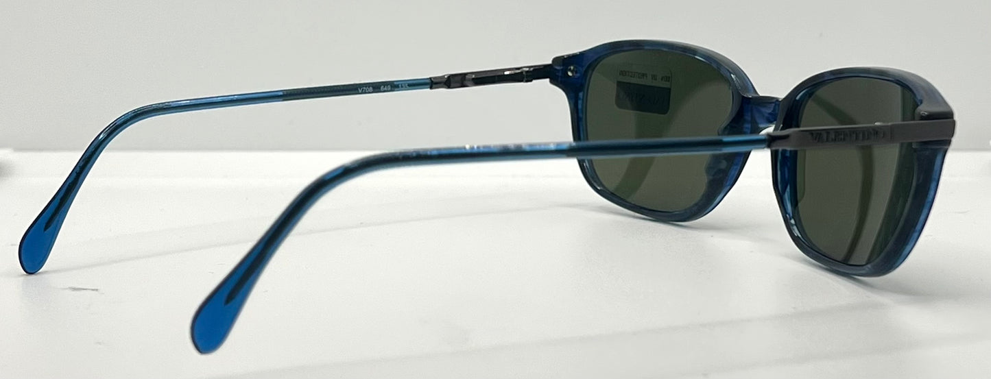 Valentino V708 649 – Sapphire Blue Vintage Sunglasses–NOS-Spring Hinges-Italy