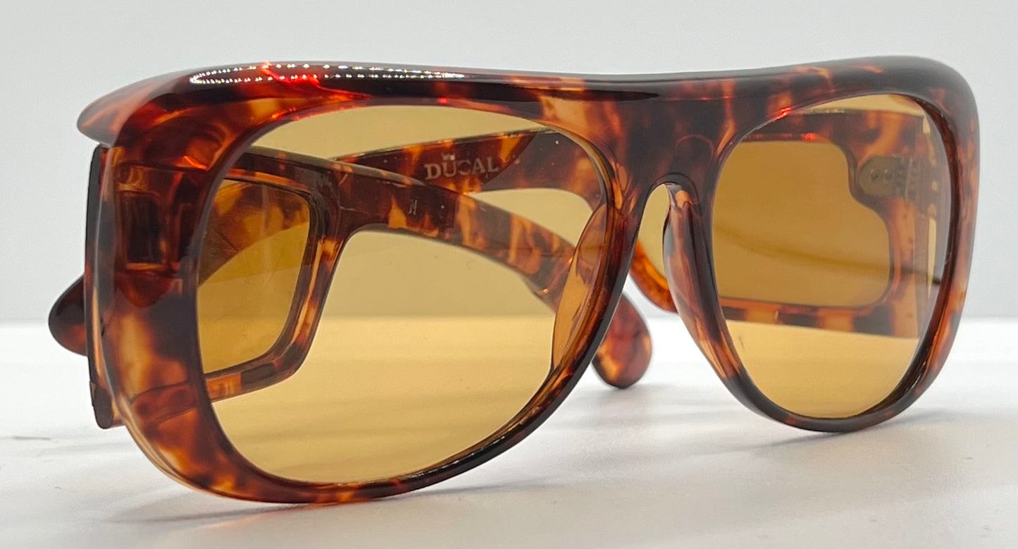 DUCAL VINTAGE Glacier Tortoise SHIELD Sunglasses ALL w/New Amber CUSTOM Lenses-60mm-Japan