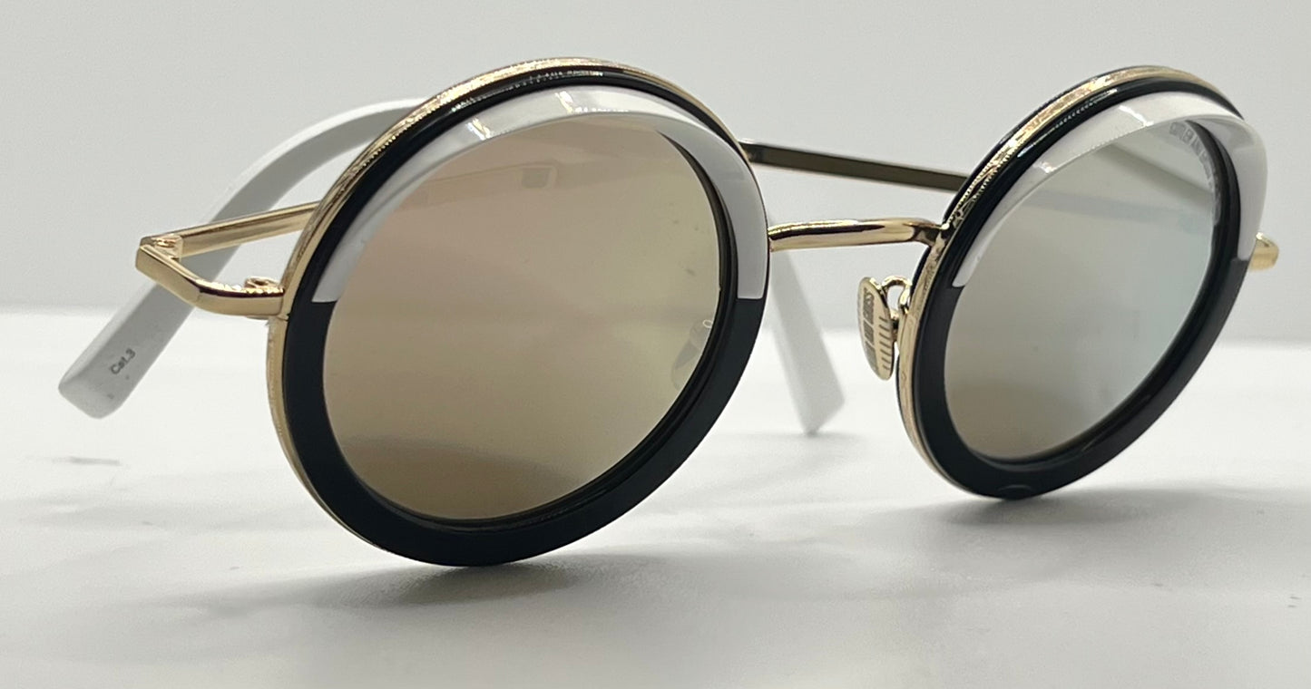 Cutler and Gross 1277 Round Sunglasses Gold/Black/White-New/Unworn-Full Kit-44mm
