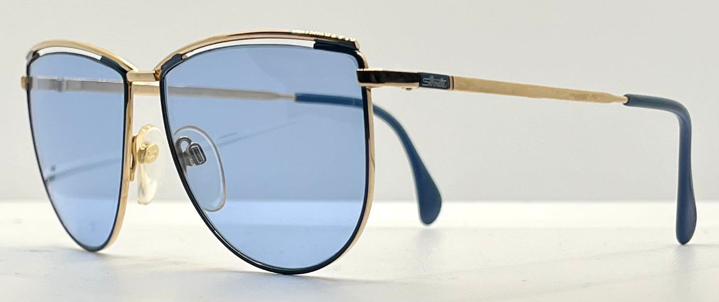 Silhouette V6050 Vintage Gold Sunglasses w/New Solid Blue Custom Lenses-57mm-Austria