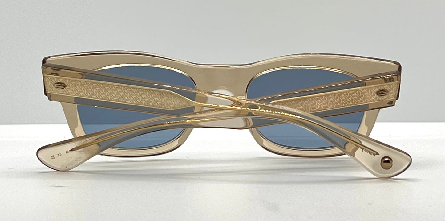 Garrett Leight WOZ BRE Sunglasses Champagne 49-21 Blue Lens Full Kit NWT
