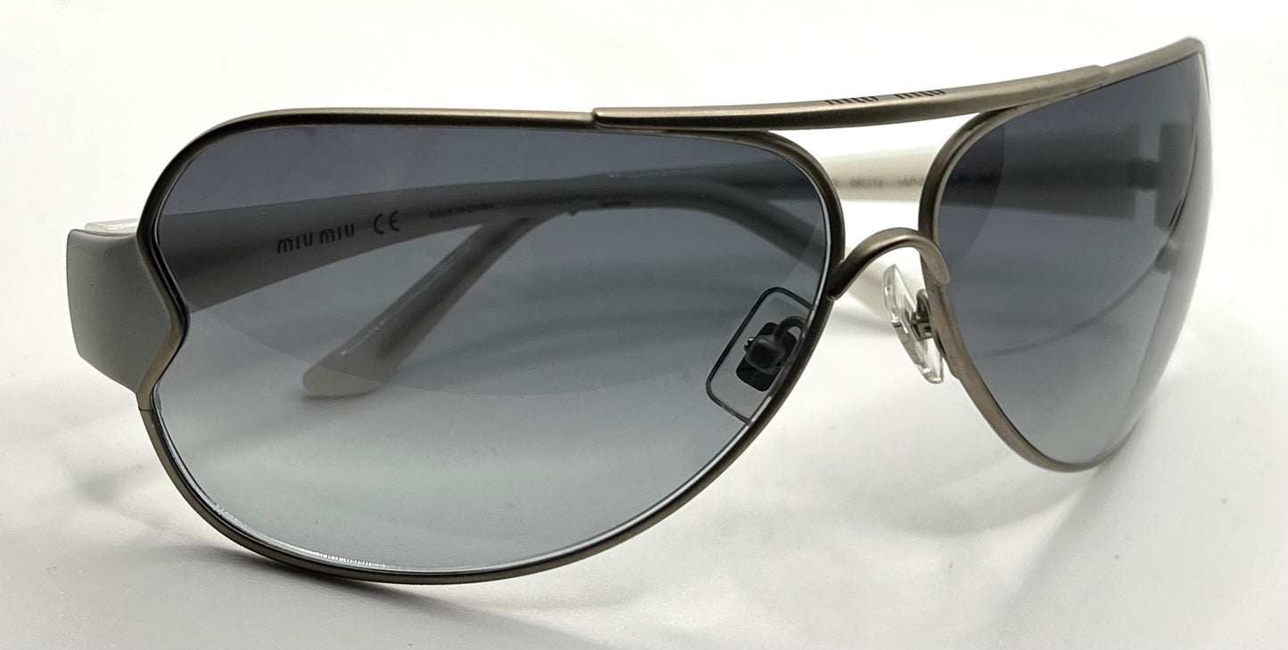 MIU MIU SMU55G 1AP-5D1 Oversized Shield Sunglasses-White Temples-68mm-Full Kit-New/Unworn