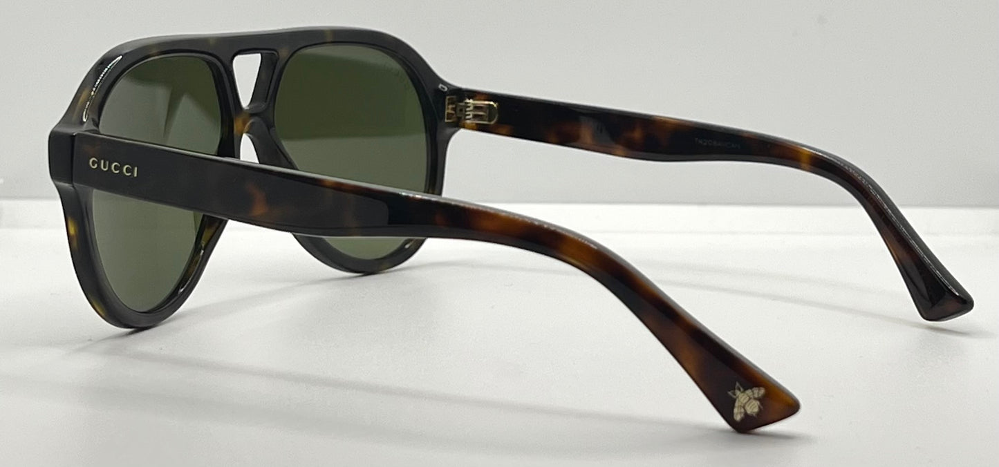 GUCCI GG0759S 002-Dark Havana Pilot Sunglasses-Optyl-Bee Detail-Full Kit-56mm