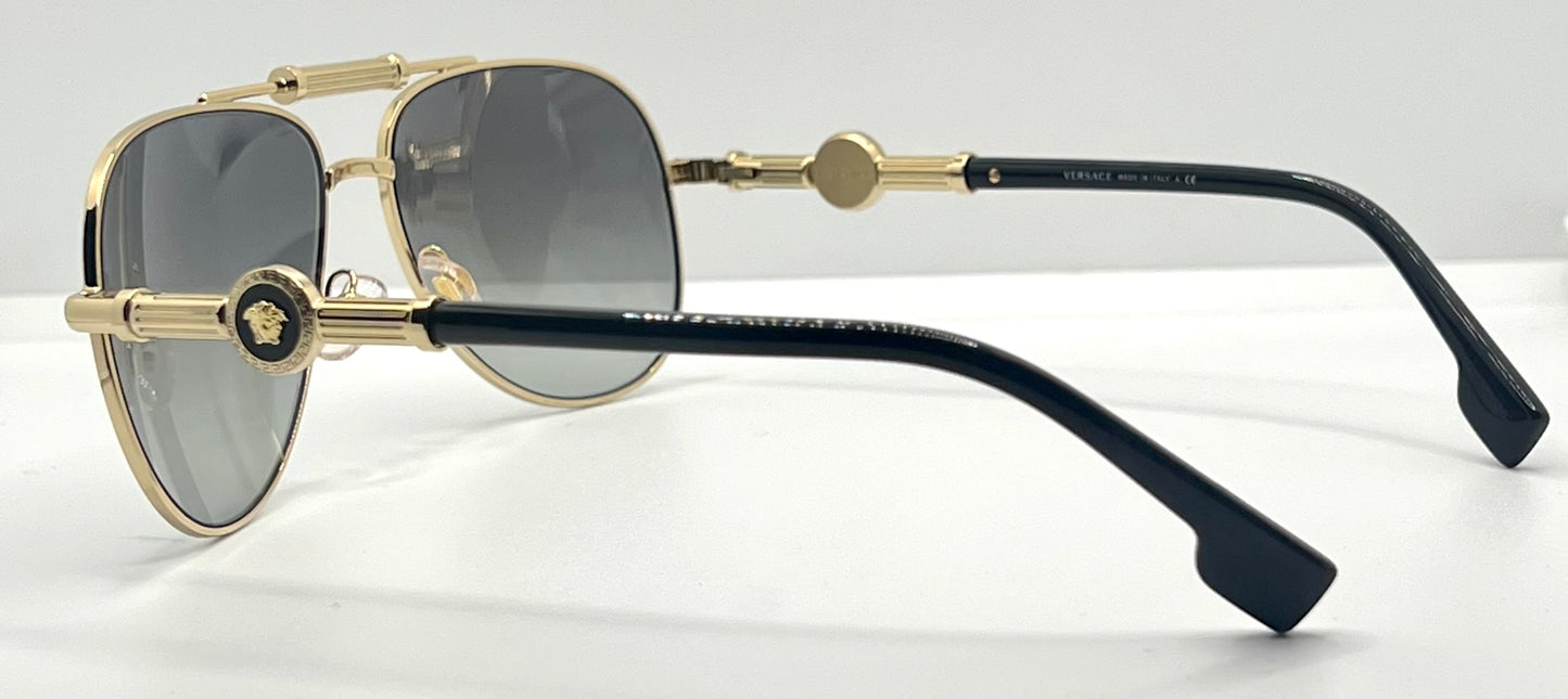 Versace 2236 1002/11 Gold Black Aviator Sunglasses Grey Gradient Made in Italy NOS