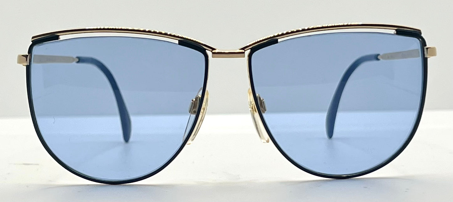 Silhouette V6050 Vintage Gold Sunglasses w/New Solid Blue Custom Lenses-57mm-Austria