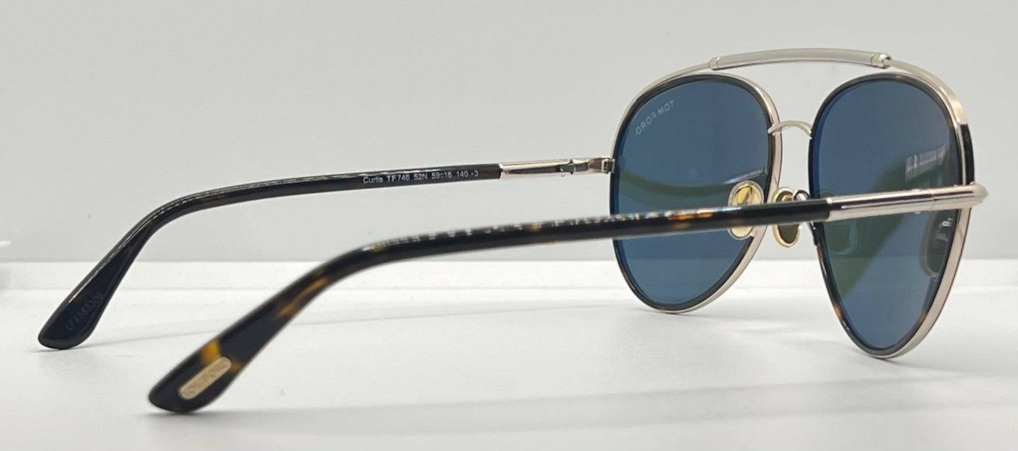 Tom Ford Curtis TF748 52N Gold Black Aviator Sunglasses-Green Lenses-59mm-NOS:UNWORN