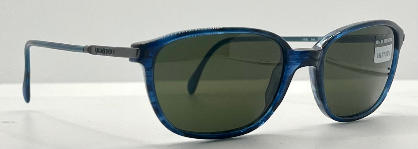 Valentino V708 649 – Sapphire Blue Vintage Sunglasses–NOS-Spring Hinges-Italy