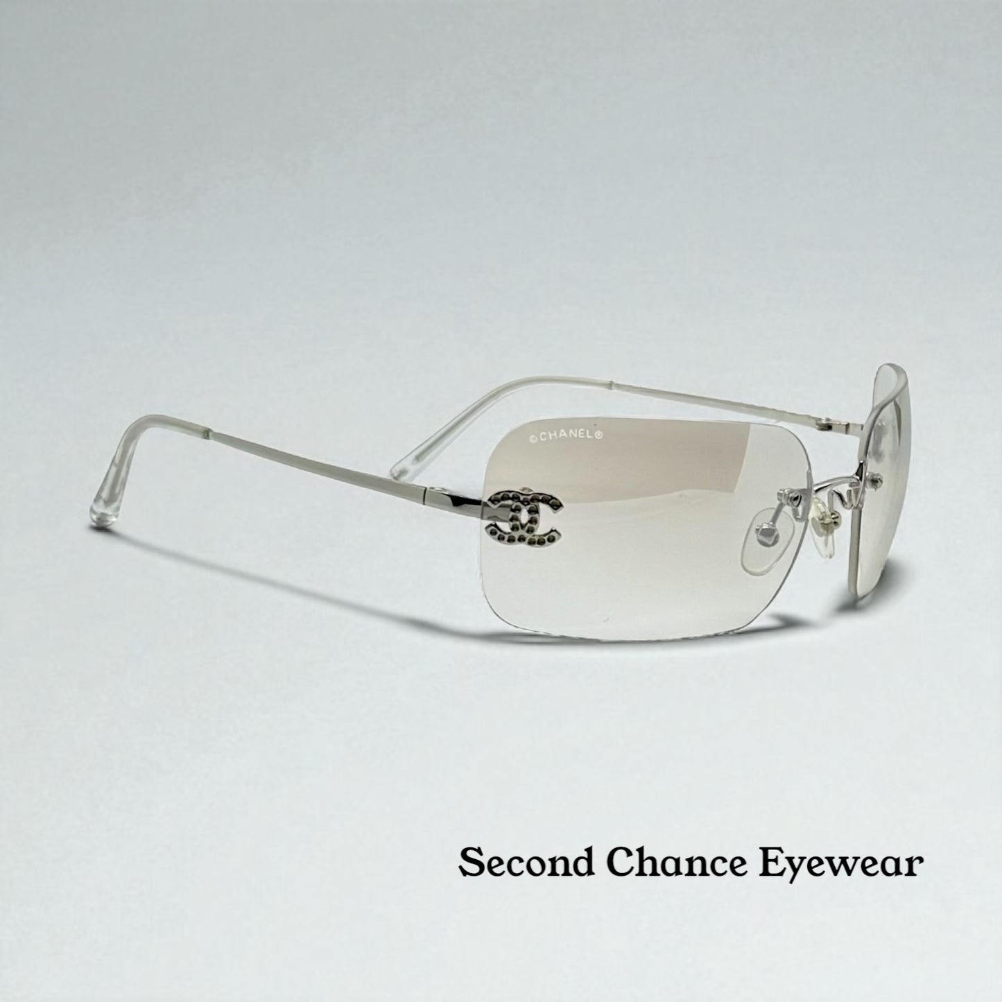 CHANEL 4017-D Silver Rimless Sunglasses Swarovski CC Logo Deadstock