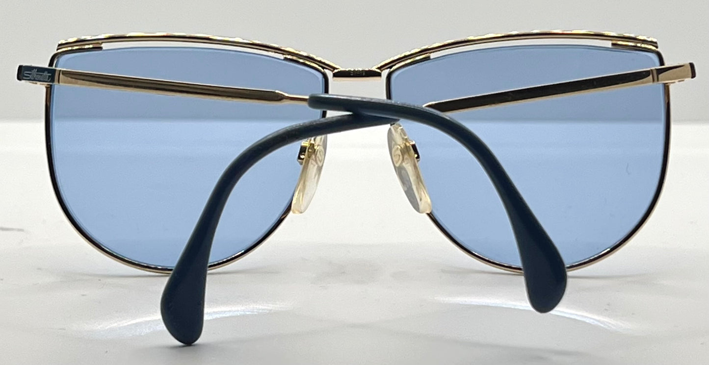 Silhouette V6050 Vintage Gold Sunglasses w/New Solid Blue Custom Lenses-57mm-Austria