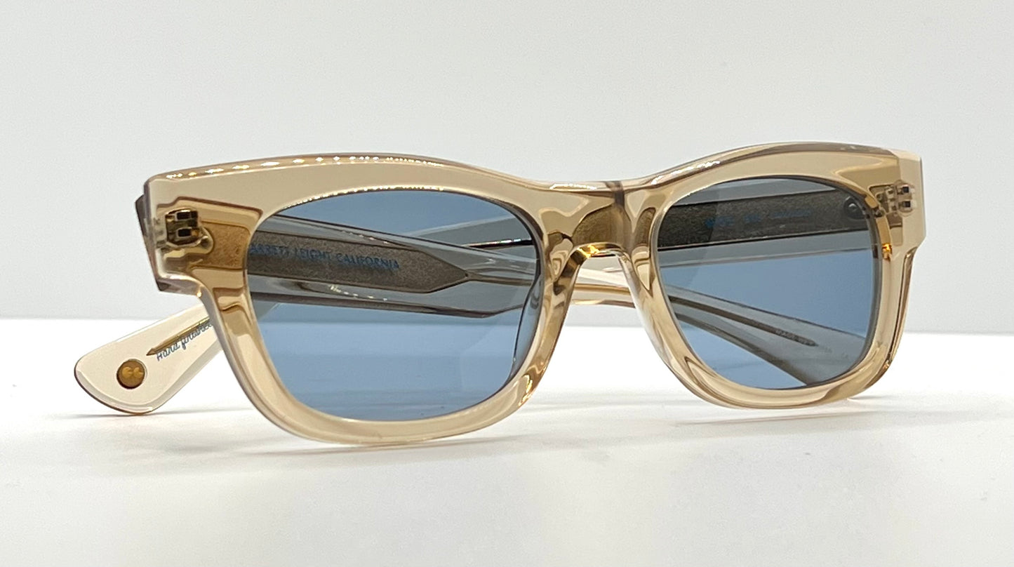 Garrett Leight WOZ BRE Sunglasses Champagne 49-21 Blue Lens Full Kit NWT