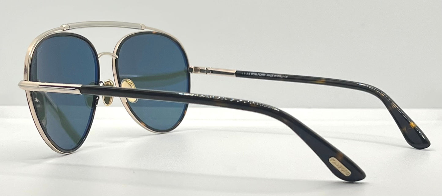 Tom Ford Curtis TF748 52N Gold Black Aviator Sunglasses-Green Lenses-59mm-NOS:UNWORN