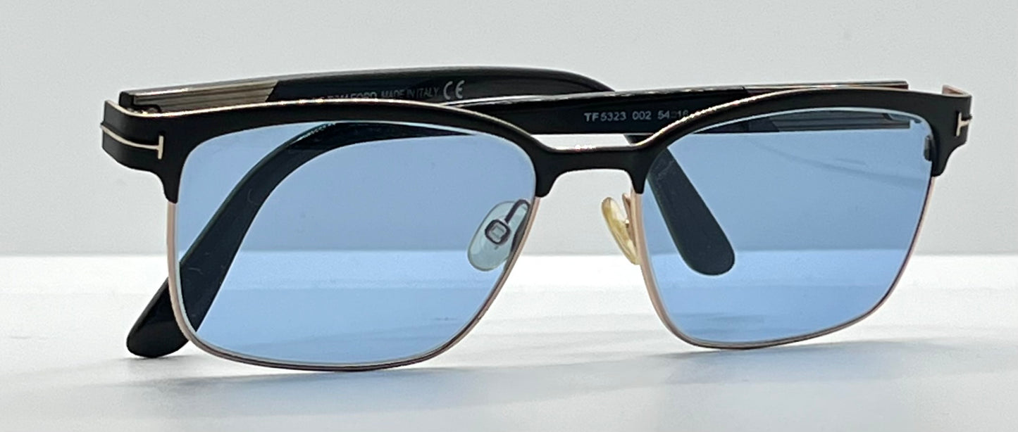 Tom Ford TF5323 002 Black/Gold Sunglasses w/New Blue Custom Lenses-New/Unworn-Full Kit