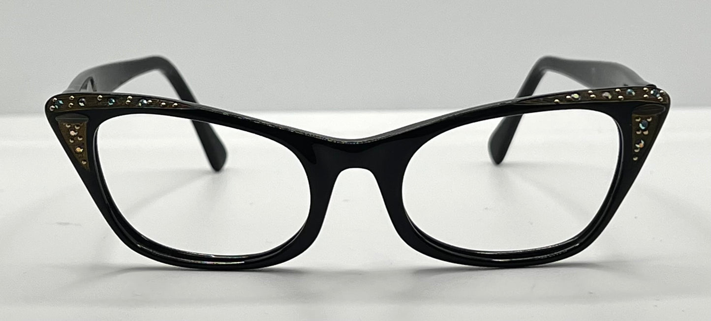 Vintage TITMUS USA “Siret” Cat-Eye Eyeglasses Black Rhinestone – Restored