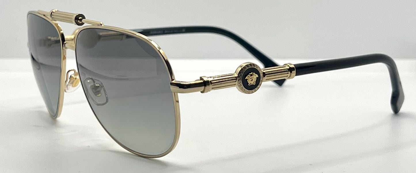Versace 2236 1002/11 Gold Black Aviator Sunglasses Grey Gradient Made in Italy NOS