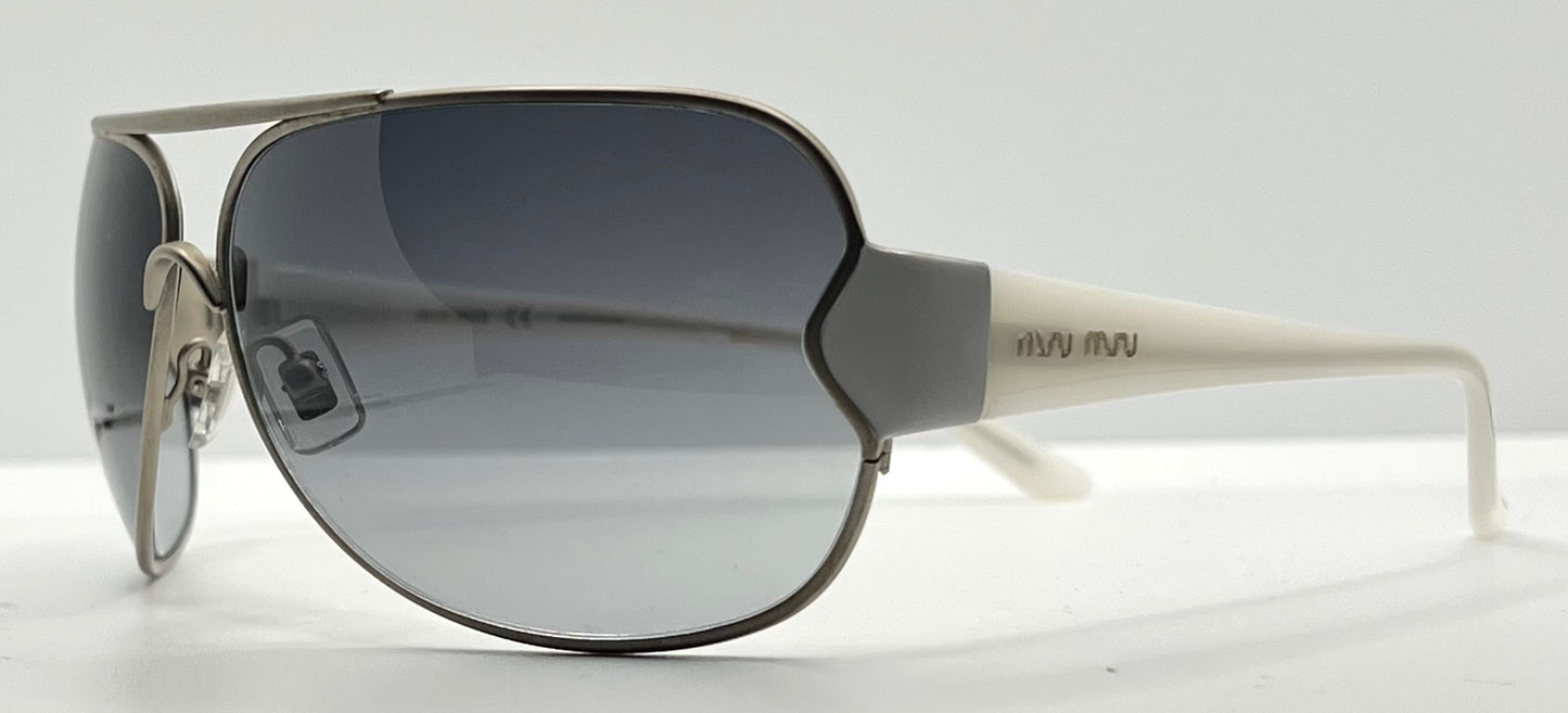 MIU MIU SMU55G 1AP-5D1 Oversized Shield Sunglasses-White Temples-68mm-Full Kit-New/Unworn