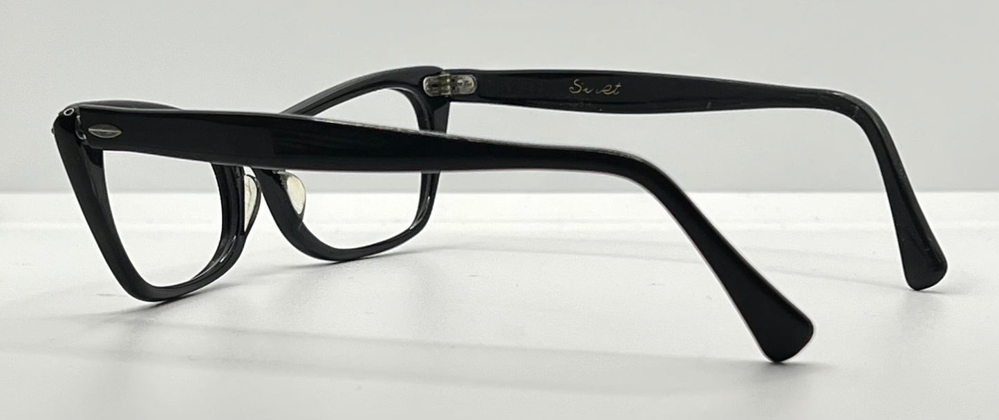 Vintage TITMUS USA “Siret” Cat-Eye Eyeglasses Black Rhinestone – Restored