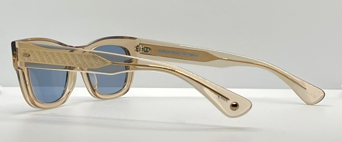 Garrett Leight WOZ BRE Sunglasses Champagne 49-21 Blue Lens Full Kit NWT