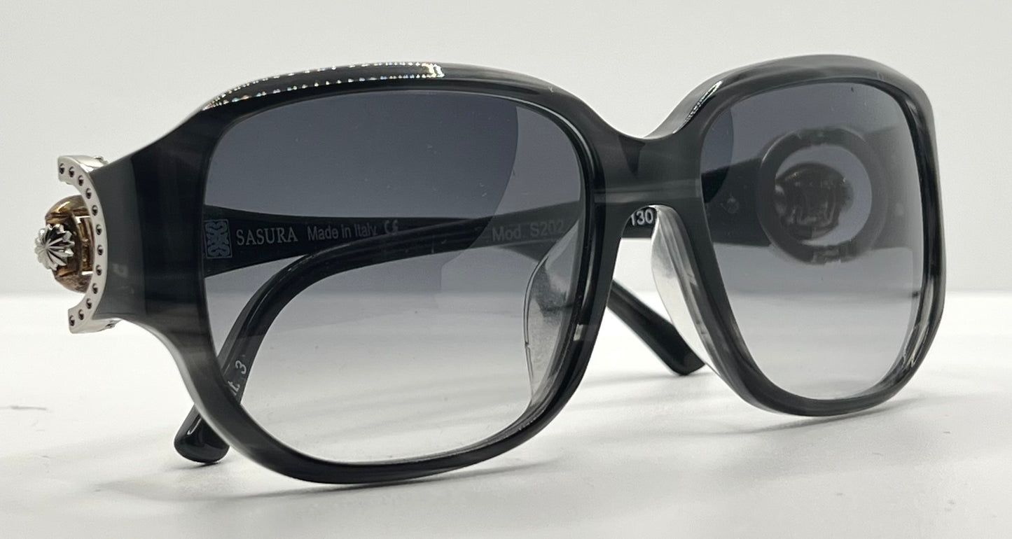 Sasura S202 Sunglasses Black 56-17 Spinner Temple Design Made in Italy NOS