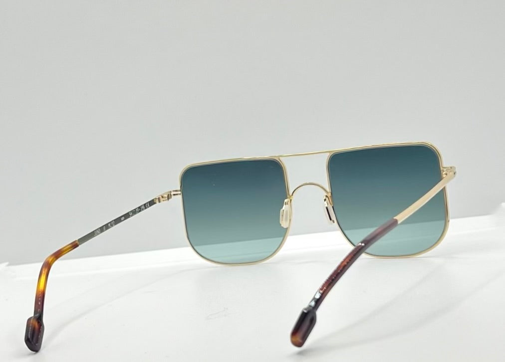 ODETTE Lunettes JUNO M202 Gold Sunglasses-Made in France-Gradient Blue/Green Lenses-New