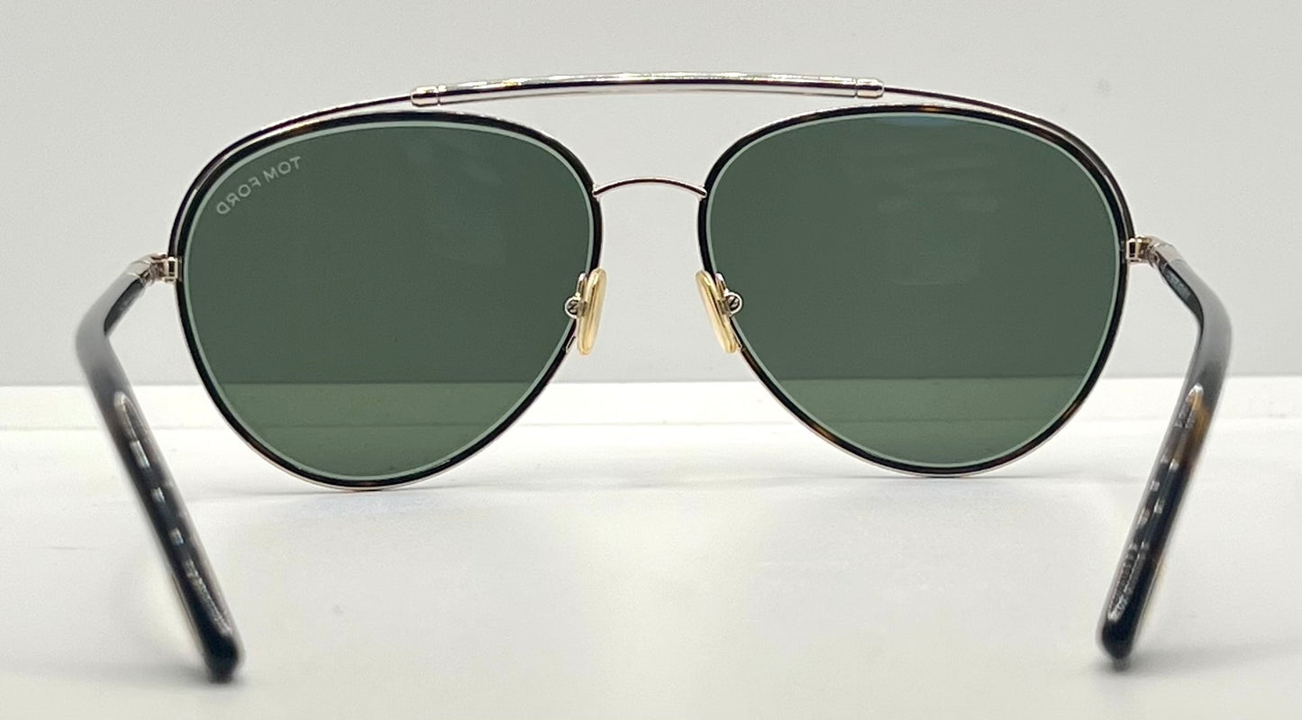 Tom Ford Curtis TF748 52N Gold Black Aviator Sunglasses-Green Lenses-59mm-NOS:UNWORN