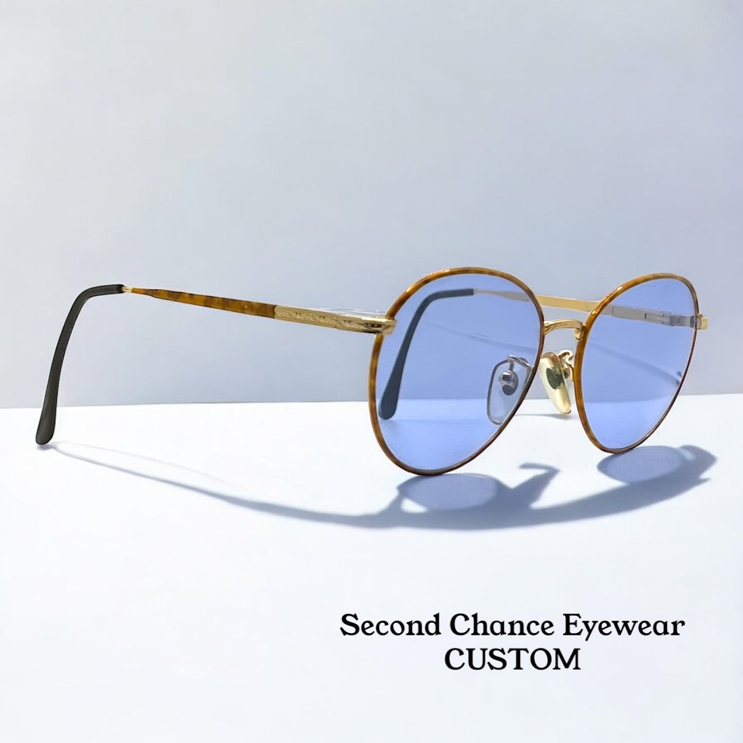 SEMESTER BLOND 081 Japan VINTAGE Sunglasses-Gold Frame w/New, Blue Custom Lenses