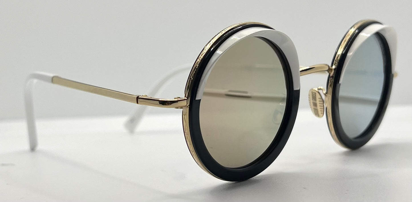 Cutler and Gross 1277 Round Sunglasses Gold/Black/White-New/Unworn-Full Kit-44mm