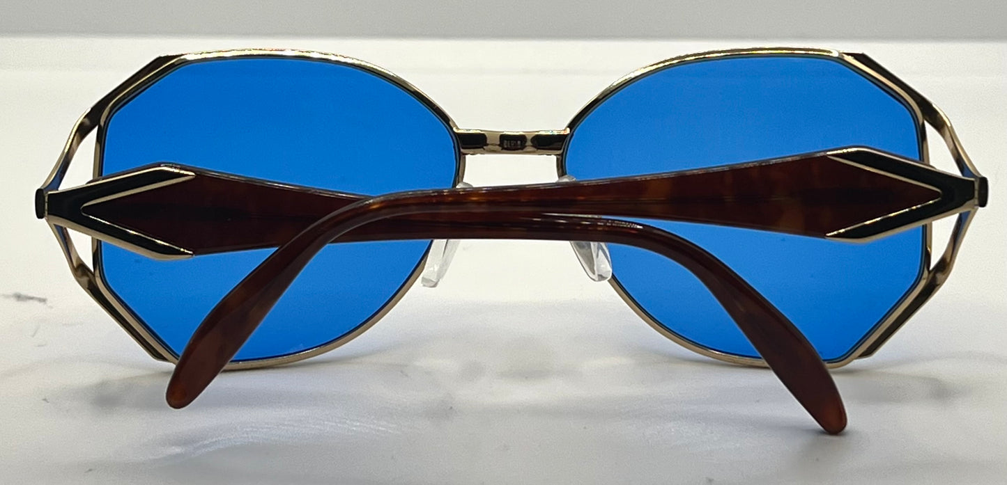 Silhouette M6186/30 Gold Shield VINTAGE Sunglasses w/New Solid Blue Custom Lenses-Unworn