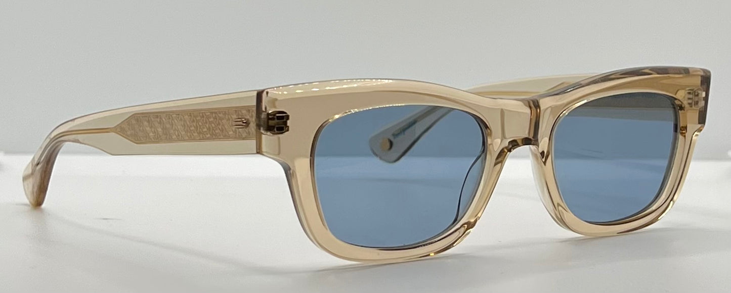 Garrett Leight WOZ BRE Sunglasses Champagne 49-21 Blue Lens Full Kit NWT