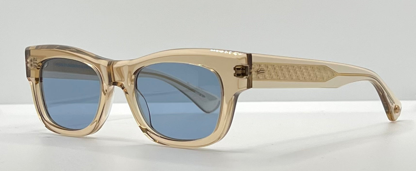 Garrett Leight WOZ BRE Sunglasses Champagne 49-21 Blue Lens Full Kit NWT