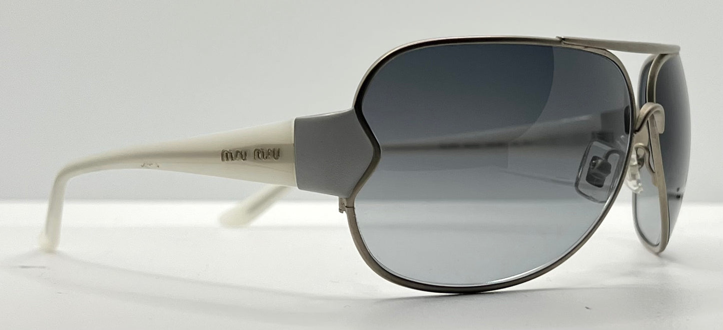 MIU MIU SMU55G 1AP-5D1 Oversized Shield Sunglasses-White Temples-68mm-Full Kit-New/Unworn
