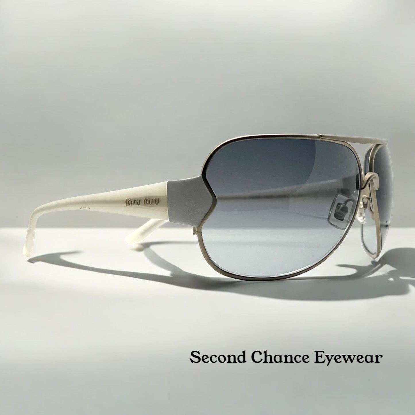 MIU MIU SMU55G 1AP-5D1 Oversized Shield Sunglasses-White Temples-68mm-Full Kit-New/Unworn