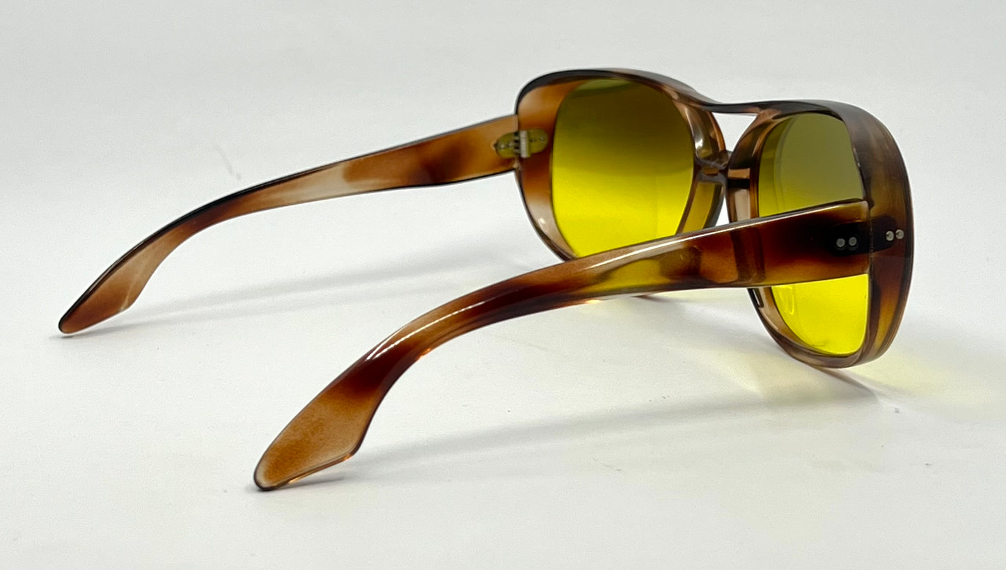 1970s Oversized Aviator Sunglasses Mineral Crystal Grey/Yellow Gradient Mirror Lenses