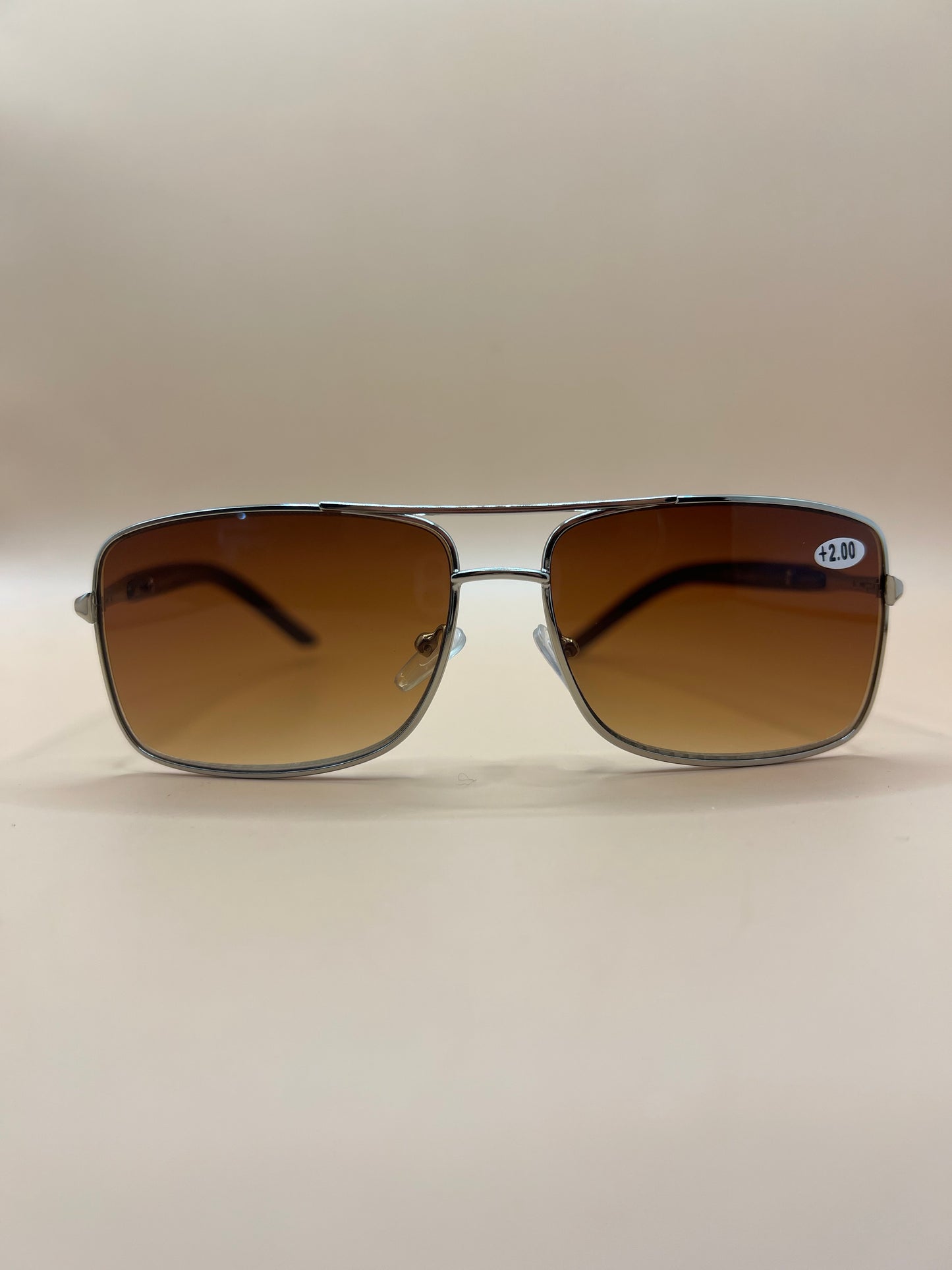 Gold Frames Retro Men Pilot 60mm OS Square Reader Reading Sunglasses. Featuring spring hinges and gradient purple lenses