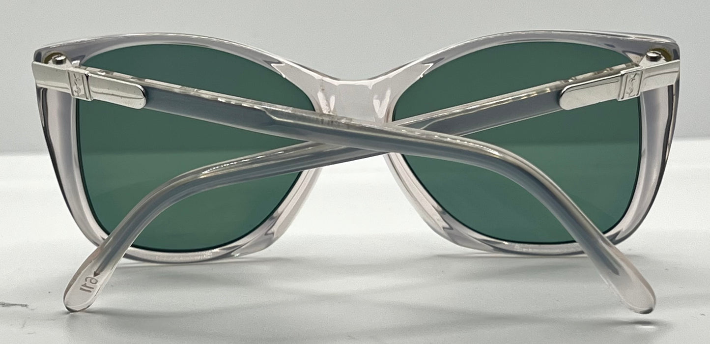 YSL SL 611 VINTAGE Sunglasses-Clear Grey w/New Green Custom Lenses-54mm-NOS