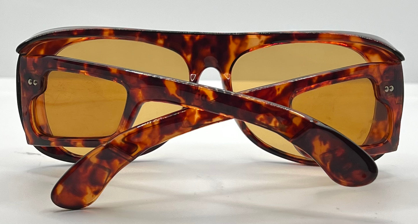 DUCAL VINTAGE Glacier Tortoise SHIELD Sunglasses ALL w/New Amber CUSTOM Lenses-60mm-Japan