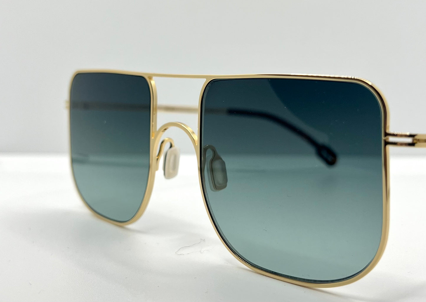 ODETTE Lunettes JUNO M202 Gold Sunglasses-Made in France-Gradient Blue/Green Lenses-New