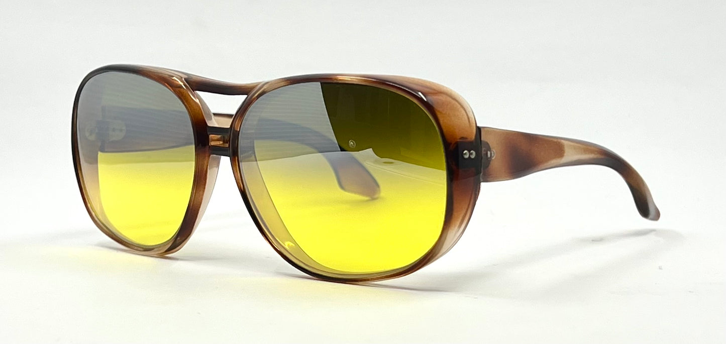 1970s Oversized Aviator Sunglasses Mineral Crystal Grey/Yellow Gradient Mirror Lenses