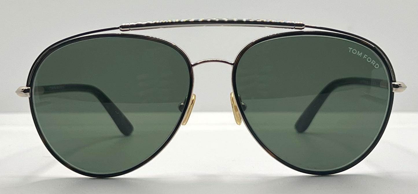Tom Ford Curtis TF748 52N Gold Black Aviator Sunglasses-Green Lenses-59mm-NOS:UNWORN