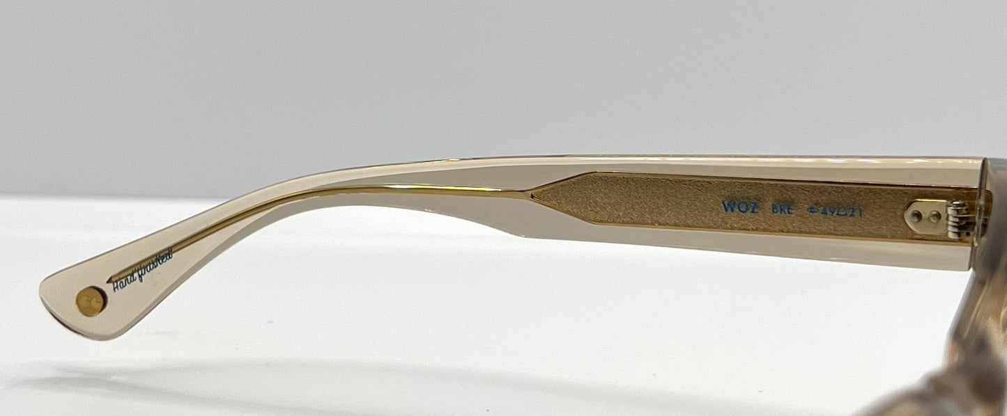 Garrett Leight WOZ BRE Sunglasses Champagne 49-21 Blue Lens Full Kit NWT