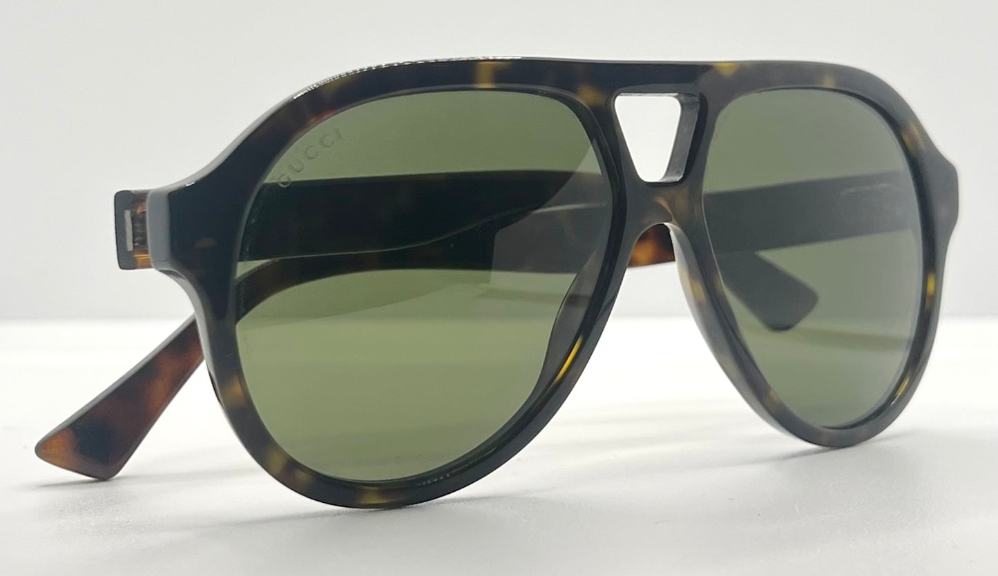 GUCCI GG0759S 002-Dark Havana Pilot Sunglasses-Optyl-Bee Detail-Full Kit-56mm