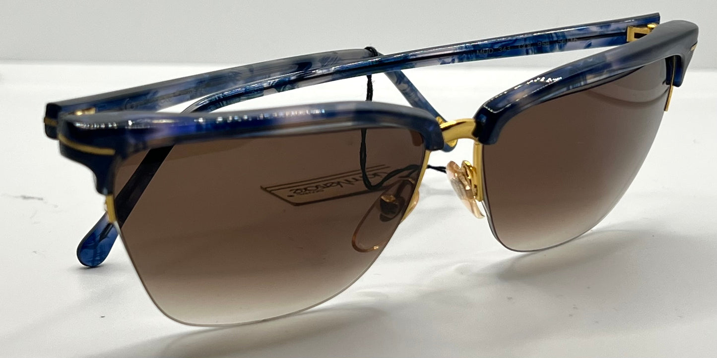 Gianni Versace 343 Blue Gold Vintage Sunglasses 56mm Half-Rim-UNWORN