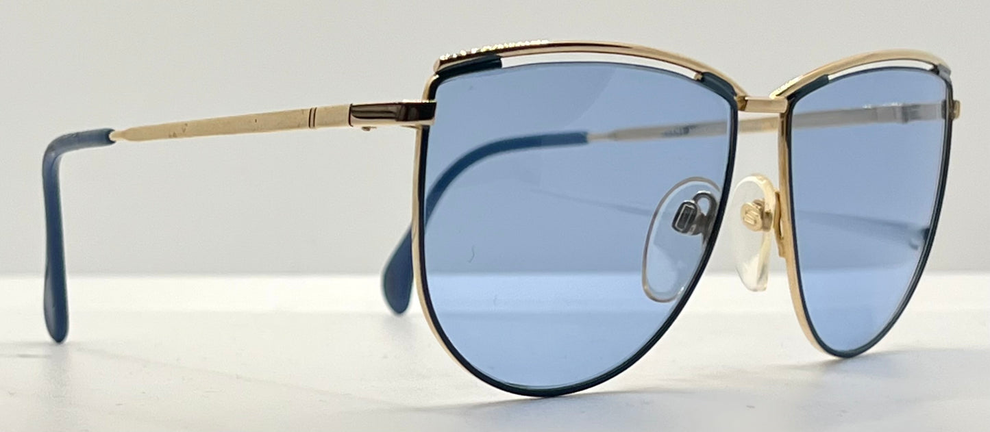 Silhouette V6050 Vintage Gold Sunglasses w/New Solid Blue Custom Lenses-57mm-Austria