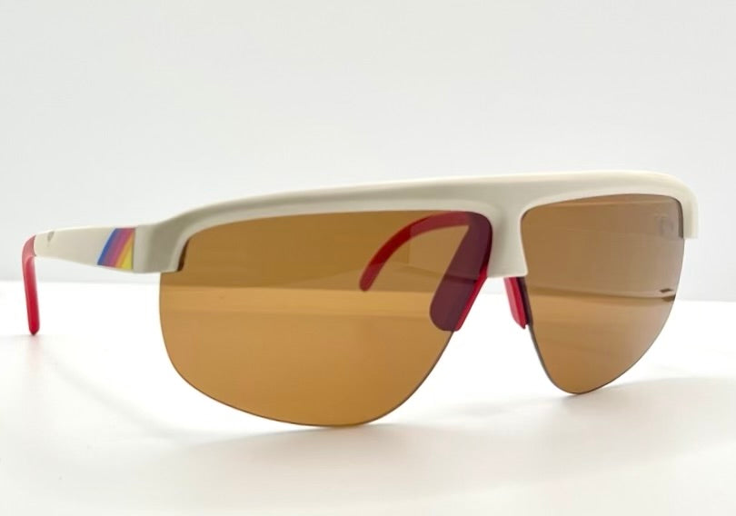 Vintage DONNAY 6394 E-Unit Sun AG Sunglasses – White/Red Deadstock 1980s Sport Wrap Shield – Original Lenses